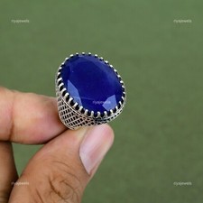 Natural Blue Saphire 925 Sterling Silver Daughter Boho Stackable Handmade Ring