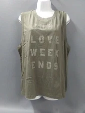 Fifth Sun Womens T-Shirt Gray JUST LOVE WEEKENDS Sleeveless Scoop Neck 2X New