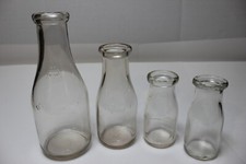 Vtg Milk Cream Bottle Assortment - Quart- Pint - Half Pint, 4 Pcs