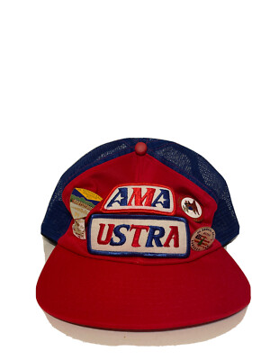 Vintage AMA USTRA Patch SnapBack Trucker Hat & Pins