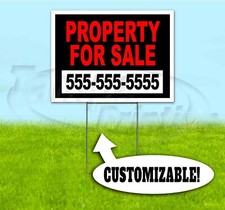 PROPERTY FOR SALE CUSTOM PHONE 18x24 Yard Sign WITH STAKE Corrugated Bandit