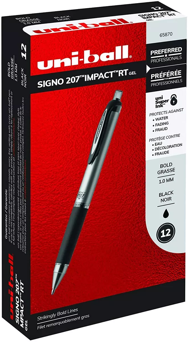 Black Retractable Gel Pens 12 Pack with Bold Points, Uni-Ball 207