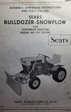 Sears Dozer Plow Blade Implement Garden Tractor Owner & Parts Manual 917.251382