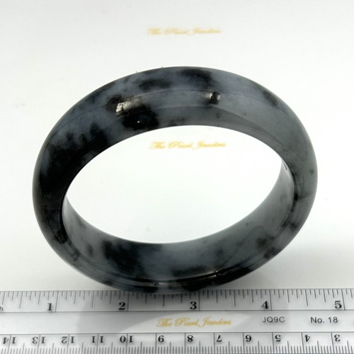 A Grade Black-White Jadeite Hand-Carved Cabochon Bangle – 21mm Width - Picture 3 of 5