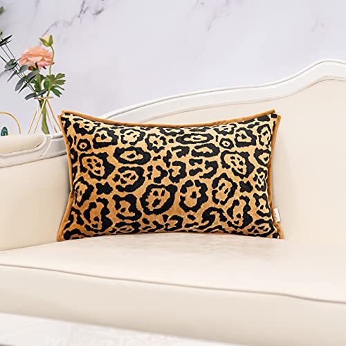 Elegant Black and Gold Leopard Lumbar Throw Pillow Cover 12x20 Inches