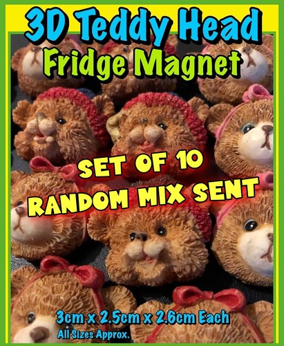 Paquete de 10 imanes de nevera en forma de cabeza de peluche en 3D (colores enviados al azar) - Imagen 1 de 7
