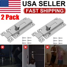 2 Pack Latch Sliding Silver Doors Lock Keyless Door Bolt For Doors w/ Screws USA