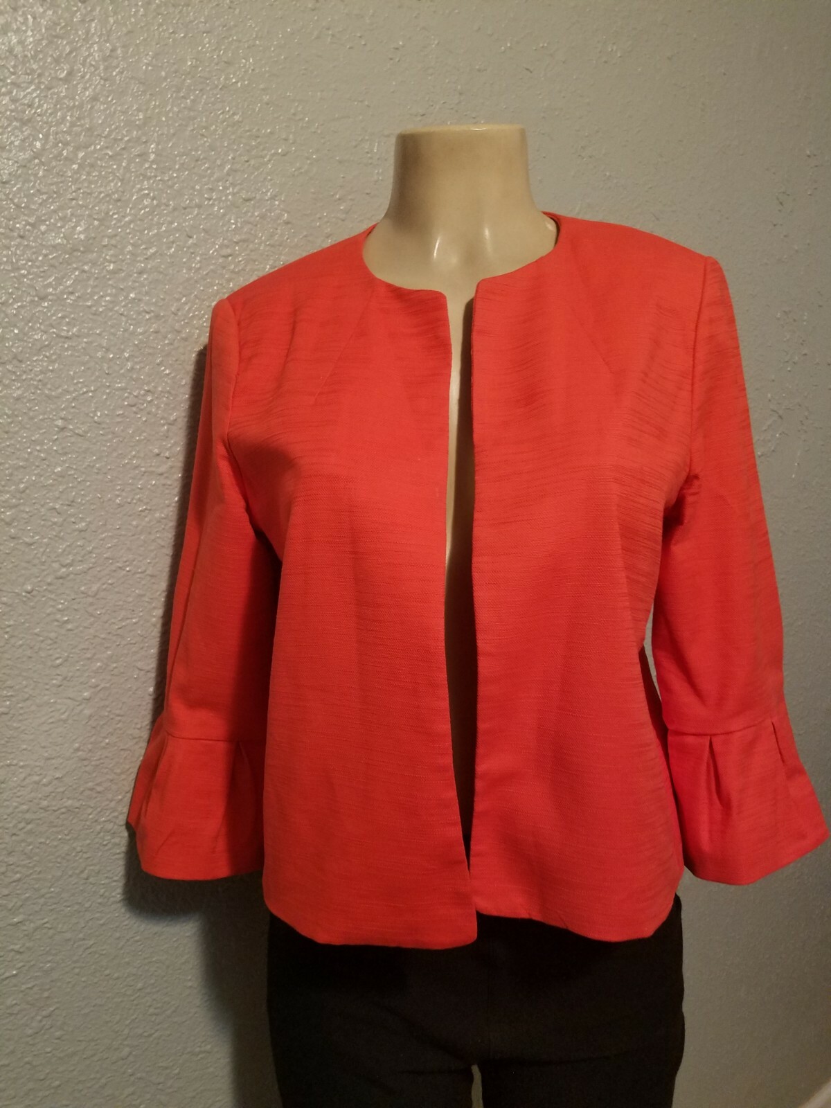 Halogen Ruffled Sleeve Collarless Blazer Red Size… - image 1