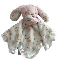 Little Me Floral Bunny Lovey Pink White Satin Trim Ruffle Security Blanket Baby