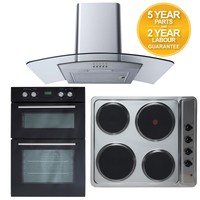 Sia Electric Double Fan Oven, 60cm 4 Zone Electric Hob & Curved Glass Extractor Sia Electric Double Fan Oven, 60cm 4 Zone Electric Hob & Curved Glass Extractor