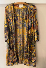 Lollys Laundry Ladies Mustard Mix Jacket Size L 3/4 Sleeve Pockets Sika Exotic