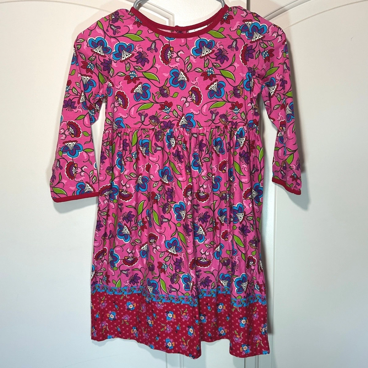 Robe Fille Hanna Andersson Taille 7 Ans – Bleu Lavande Fleurie, Sans Manches, Longue, 100% Coton