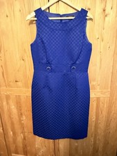Tahari Royal Blue Jacquard Sheath Dress With Gold Hardware Detail Size 10