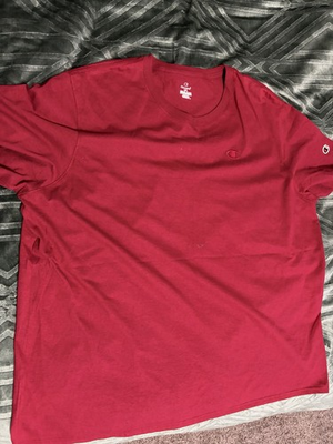 #ad Champion Red Cotton Men#x27;s T Shirt Short Sleeve Crew Neck Logo Jersey $24.00