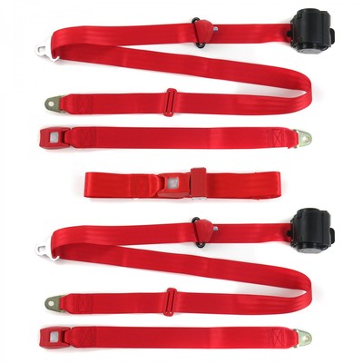 Early Cars 1933 - 1934 Standard 3pt Red Retractable Bench Seat Belt Kit - 3 Belt