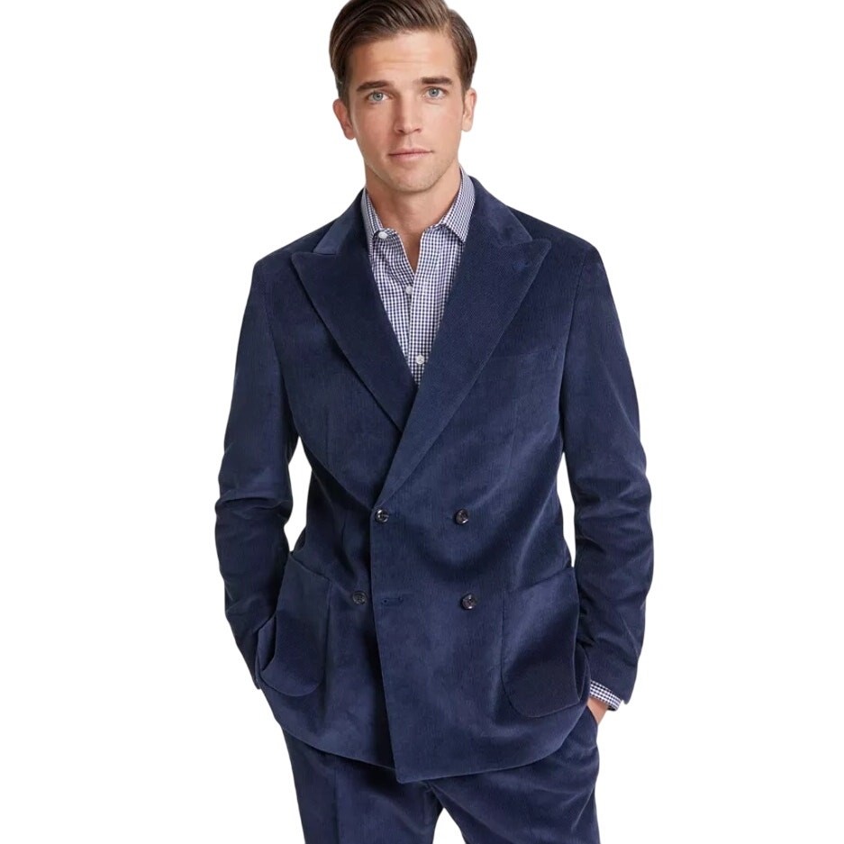 Tommy Hilfiger Men's Navy Cotton Corduroy Double-Breasted Suit Jacket Size 44S