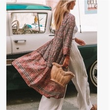 Spell and the Gypsy Jasmine Duster S/M Rare Navy Plum Boho Kimono Jacket