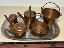 Vintage Dollhouse Mini 7 Piece Copper Pots England  international Pewter Tray