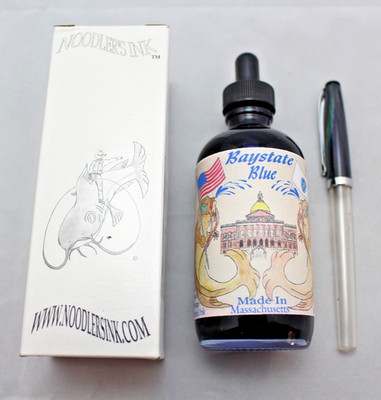 NOODLERS INK 4.5 OZ BOTTLE BAYSTATE BLUE WITH FREE FOUNTAIN PEN