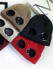 1pc Knitted Hat With Goggles Windproof Warm Ski Beanie Unisex Winter Cap
