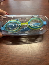 Aqua2ude Kids Swim Goggles Blue And Green With Protective Case Ages 6+ Brand New