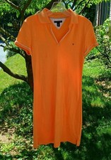 TOMMY HILFIGER Sherbet Orange White Piping collared Short Sleeve shirt Dress S