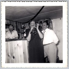 Vtg B&W Snapshot Happy Couple At Bar With Glass 1940s