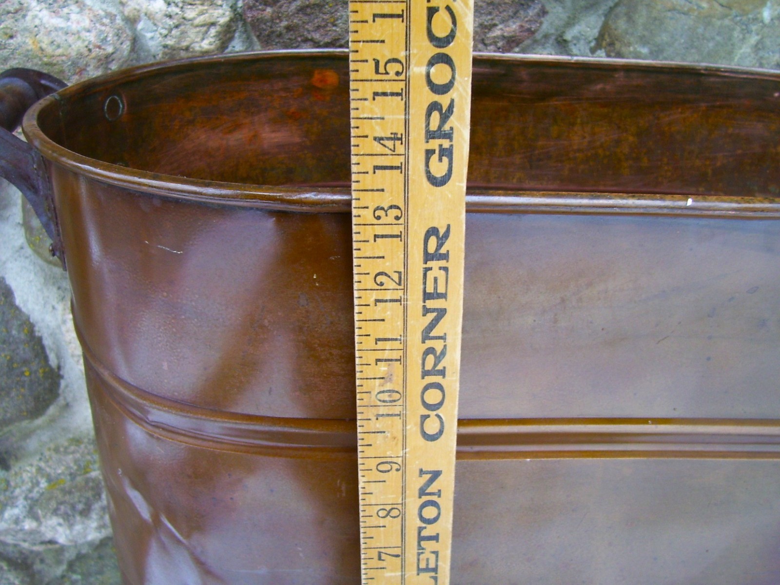 ANTIQUE COPPER WASH BOILER  TAPPERED LID ~ PRIMITIVE LAUNDRY TUB ~ STORAGE DECOR