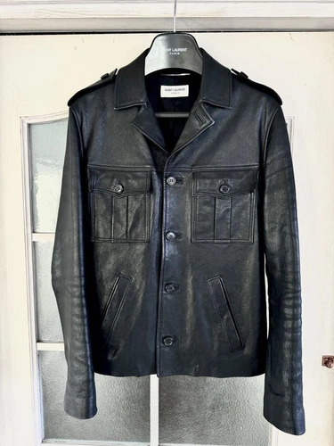 SAINT LAURENT (YSL) Giacca di pelle Saint Laurent usata giubbino monopilota uomo taglia 44 colore nero