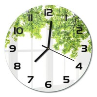 Runde Glasuhr Runde Wanduhr Glas-Wanduhr EichenbläTter Schwarze Zeiger Fi30 Cm
