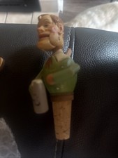 Vintage German Hand Carved Wood Puppet Cork Wine Bottle Stopper Drinking Mug B