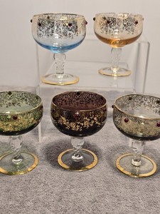 Gold And Jeweled Stemware Sherbet Glasses Made In Italy Set Of 5