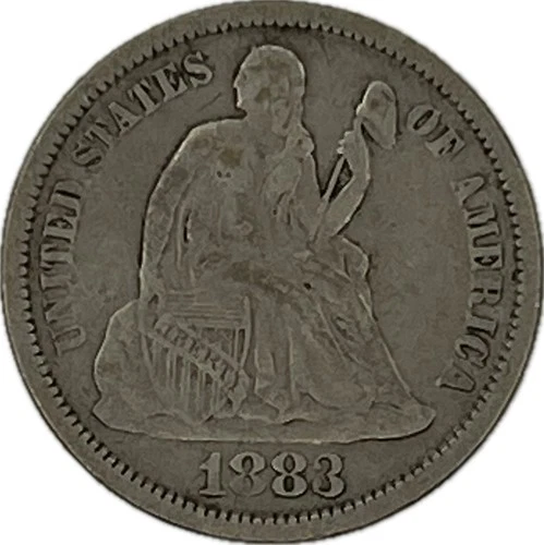 1883 Seated Liberty Silver Dime in a SAFLIP® - VF- (Fine+)