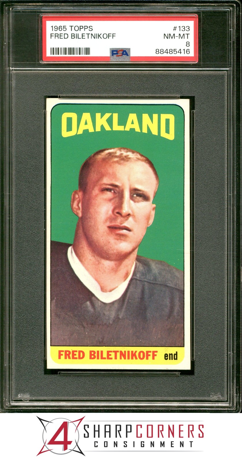 1965 TOPPS #133 FRED BILETNIKOFF RC RAIDERS HOF PSA 8