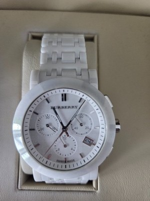 BURBERRY WHITE CERAMIC SWISS CHRONOGRAPH BRACELET WATCH BU1770 for