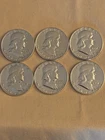 Lot of 6 Franklin Half Dollars 1950-1964 90% Silver in  beautiful condition