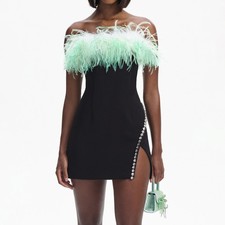 Self-Portrait Black Feather Crystal Mini Dress NEW Size 2 Cocktail Party Prom