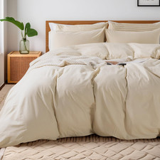 Duvet Cover Set Queen Size Linen Feel Textured Organic Natural 100 Washed Cotto