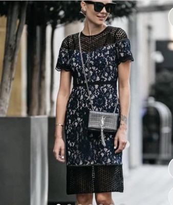 Club Monaco Akner Navy, Black & Cream Sheath Lace Dress