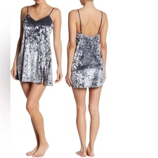 French Connection Gray/Silver Crushed Velvet Chemise Mini Slip Dress Size S