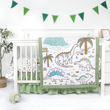 Dinosaur Crib Bedding Set 4-Piece for Boys, Crib Set Includes Quilt, Fitted S...