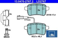 ATE 13.0470-2767.2 Bremsbelagsatz FüR Scheibenbremse Bremsbelagsatz