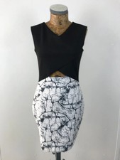 RIVER ISLAND DRESS 12 BODYCON SHORT Black White MARBLE print MINI ACCENT ZIP