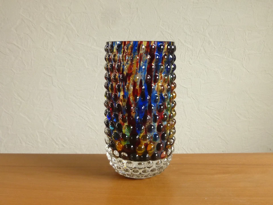 Vintage: Bunte Nuppen Glas Vase 16 cm wohl Murano Kunst Noppenglas Warzenglas - Bild 1 von 4