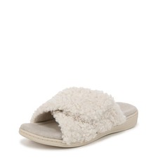 Vionic Women's Relax II Slides Slipper, Cream White Fabric, 12