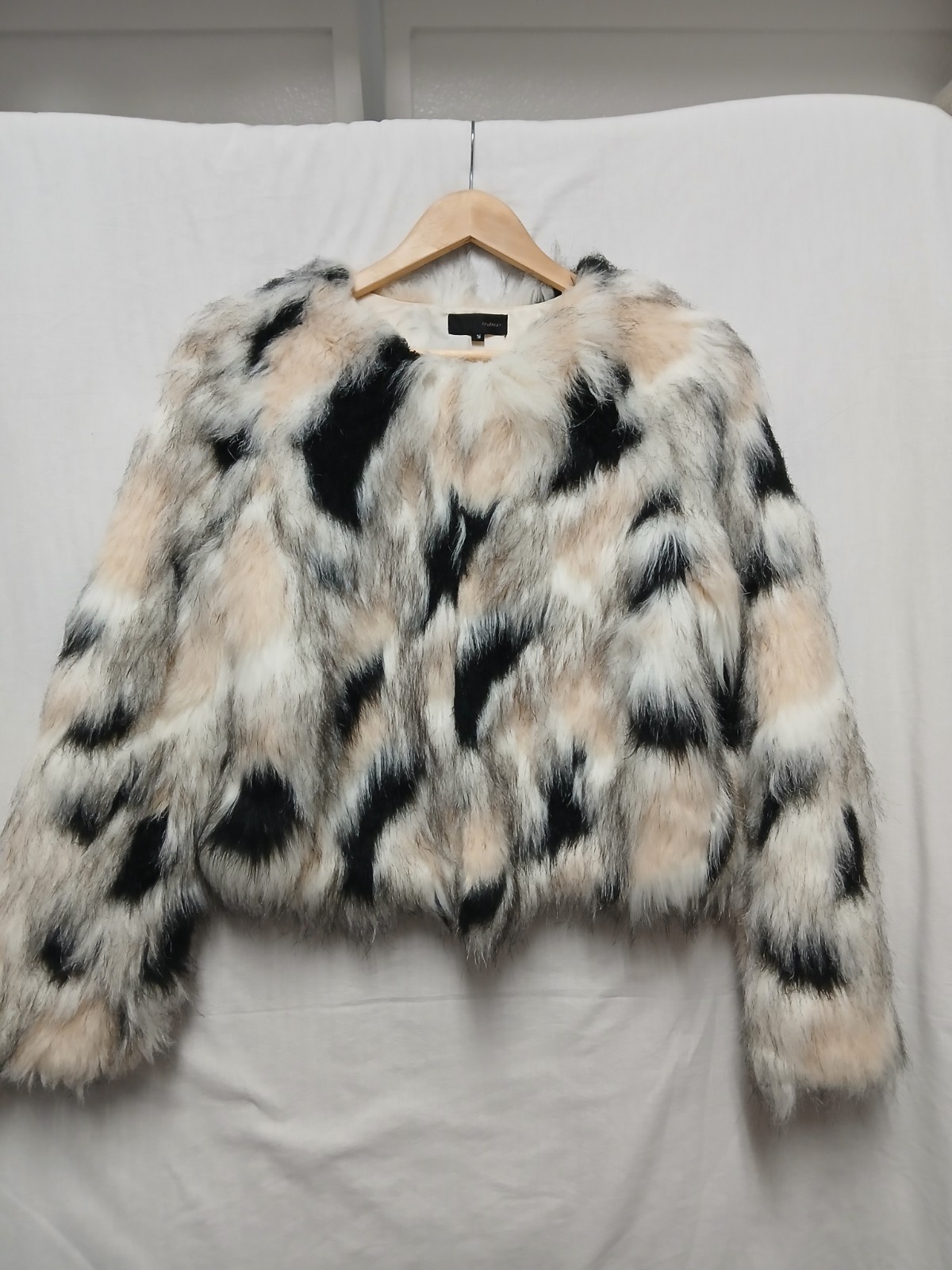 Lovposh Faux Fur Crop Jacket S Animal Print Glam Artsy Boho Chic Festival NWOT