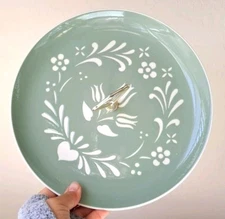 Vtg MCM Harkerware Provencial Tulip Tidbit Serving Tray Dish Metal Handle Green