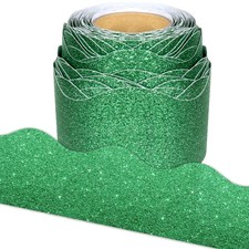 65.6Ft Green Glitter Bulletin Board Border, Self-Adhesive Scalloped Bulletin ...