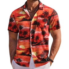 Red Sunset Palm Hawaiian Shirts for Men Women Kids Tropical Holiday Beach Wear