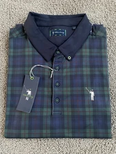 X-LARGE William Murray Polo Shirt Mens Green Blue Plaid Performance Golf Stretch